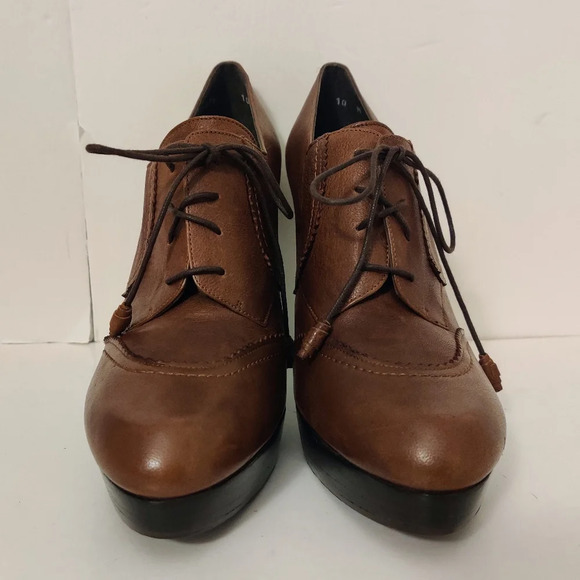 STUART WEITZMAN Leather Oxford Heel Booties 10 Brown Brogue Platform Lace-up New - Picture 3 of 14